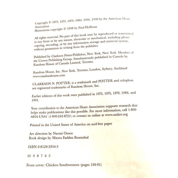 Vintage Book Heart Recipes: The New American Heart Asso.Cookbook-1998-720 Pgs. - Picture 2 of 3